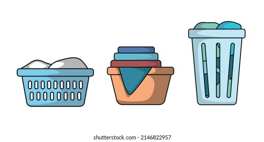 Un juego de cestas de plástico sobre un fondo blanco en un estilo plano. Imagen vectorial.