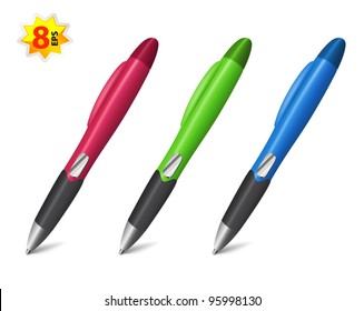 Set of plastic pens. Mesh & gradients only design.