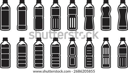Set of plastic and PET bottle icons in various shapes – vector illustration