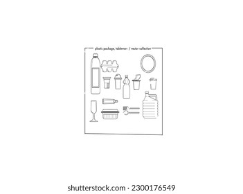 Set of plastic products icons. Thin linear style icons Pack. Vector Illustration