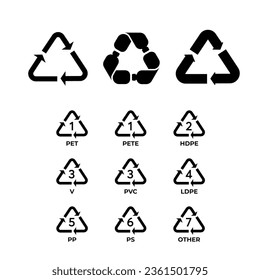 Set of plastic recycling symbols. PET, PETE, HDPE, PVC LDPE,PS...