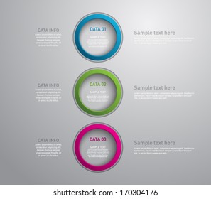 Set of plastic ring banners over gray background for business design, reports, number options, infographics, step presentation, websites, progress or workflow layout. Clean and modern style 