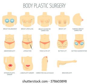 Set of plastic surgery body icons. Flat design. Vector illustration