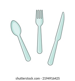 Set of plastic tableware, vector illustration