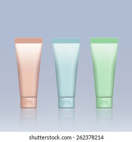 Set of plastic tubes for cosmetics. Vector image.