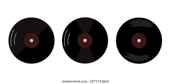 Set of plastic vinyl plates black color. Retro vintage style audio records.