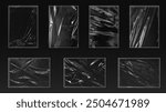 Set of plastic vinyl torn wrap textures. Vector illustration showing various crinkled, wrinkled, and transparent plastic wraps with different tear patterns. Ideal for design overlays and creative