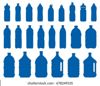 set of plastic water bottle icons on white background