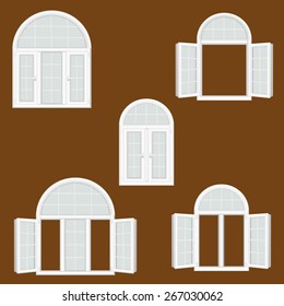 a set of plastic windows with arches