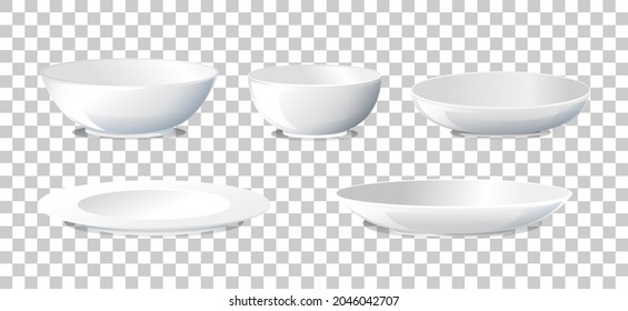 Set of plate and bowl side view illustration
