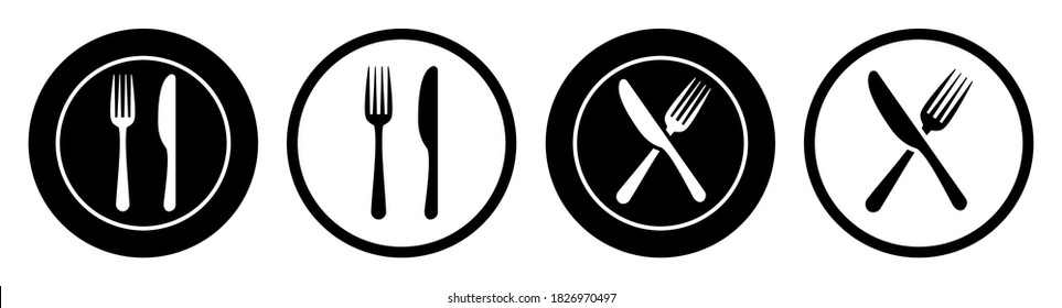 Set plate, fork and knife icons - stock vector