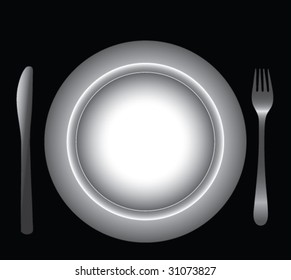 set of plate, fork and knife - vector