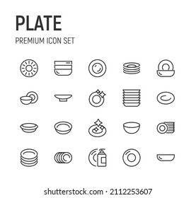 Set of plate line icons. Premium pack of signs in trendy style. Pixel perfect objects for UI, apps and web. 