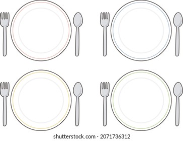 Set of plate,fork and spoon, 4 patterns of Tableware