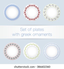 Set of plates with ancient greek ornaments. Vector illustration