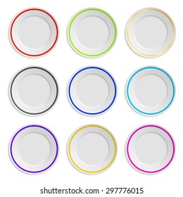 Set of plates with colored stripe isolated on white. Vector EPS10 illustration. 