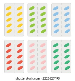 Set with plates of pills. Vector illustration