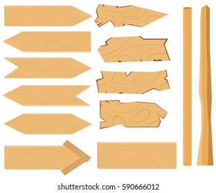 A set of plates-pointers, wooden plank, wooden signs. Vector wooden planks isolated. Flat design, vector illustration, vector.