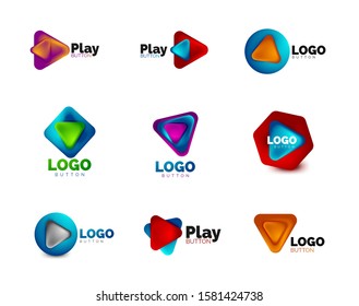 Conjunto de ícones de jogo, seta ou botão de download, modelos de logotipo de negócios de design mínimo. negrito geométrico 3d em estilo de relevo com efeito de etapas de mistura de cores. Ilustrações De Vetor Para Papel De Parede, Banner