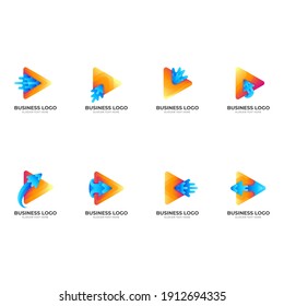 set play arrow water logo, play, arrow and water, combination logo with 3d colorful style
