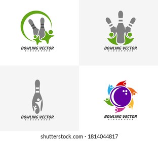 Set of Play Bowling logo template design vector, Illustration, Creative symbol, Icon