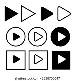 Set of play button icons. Play button icon thin line. Media player interface symbols for web and mobile app. Play button sign and symbol. Video and audio play options. EPS10 Vector illustration