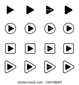 Set of play button icons. Vector Illustration