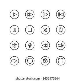 Set of play button line icon design, black outline vector icons, isolated against the white background, media button vector illustration.