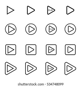Set of play button line icons. Vector Illustration