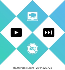 Set Play button, Prohibition no video recording, Sound audio recorder and Fast forward icon. Vector