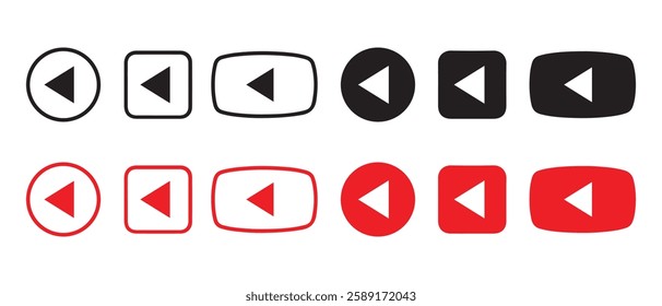 Set of play buttons icons. Play button. Video audio player. Vector illustration. Play buttons. Vector icons isolated on background white. Play button icon set.
