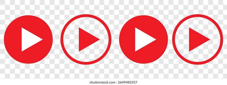 Set of play buttons icons. Play button. Video audio player. Vector illustration. Play buttons. Vector icons isolated on background white. Play button icon set.