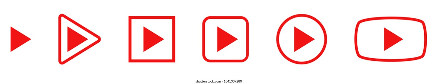 Juego de botones de reproducción. Reproducir iconos aislados. Símbolo de juego rojo. Ilustración vectorial.