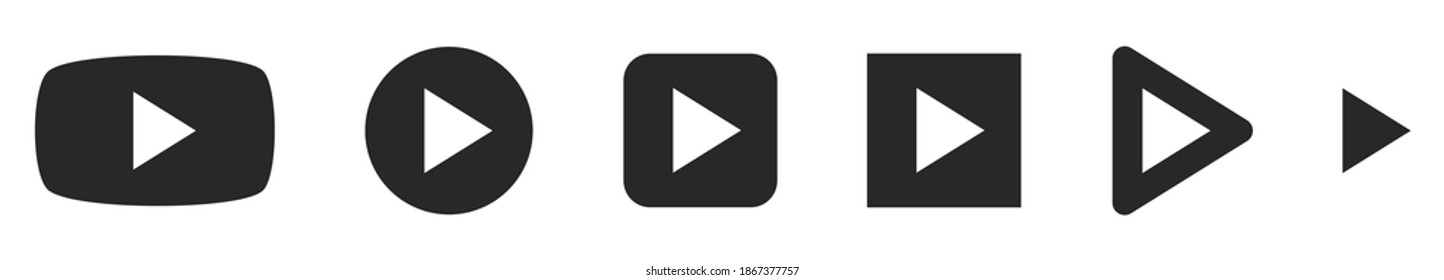 Set of play buttons. Play icons isolated. Black play symbol. Vector illustration.