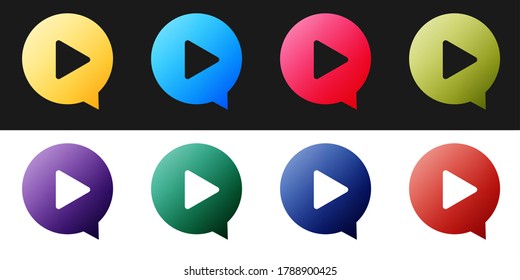 Set Play in circle icon isolated on black and white background. Vector.