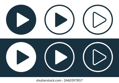 Set of Play icons isolated flat and outline style vector illustration