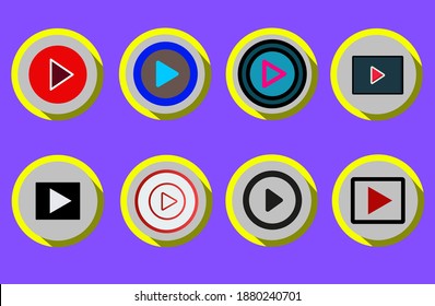 Juego de botones de reproducción de medios con diseño de vector de estilo plano colorido