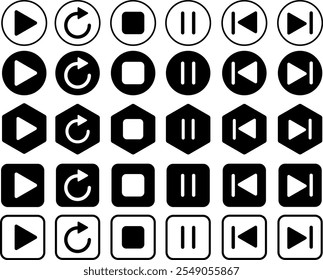 Satz von Wiedergabe, Pause, Wiederholen, Nächstes und Vorheriges, Musik-Player-Symbol. ideal für Media Control Interfaces. Media Player-Taste. Musikabspielsymbol
