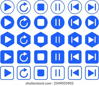 Satz von Wiedergabe, Pause, Wiederholen, Nächstes und Vorheriges, Musik-Player-Symbol. ideal für Media Control Interfaces. Media Player-Taste. Musikabspielsymbol
