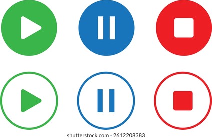 set of play pause stop button symbol vector illustration.