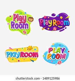 Set of Play Room label text sticker childish badge 