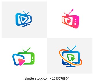 Set of Play Television Creative logo design vector, concept elements and symbols, template illustration
