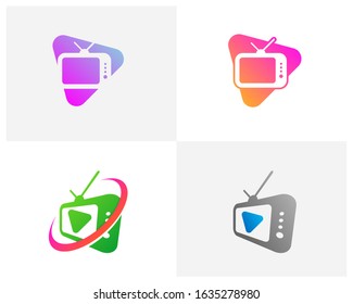 Set of Play Television Creative logo design vector, concept elements and symbols, template illustration