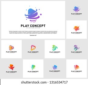 Set of Play Tornado logo design concept. Fast Play logo template vector. Icon Symbol