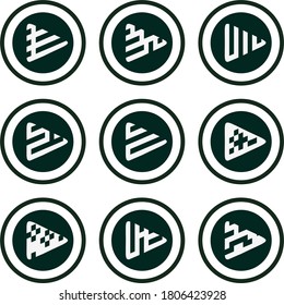 set of play video button icon or symbol in abstract pipeline or worm trail editable vector illustration