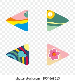 conjunto de iconos o símbolos del botón de reproducción de vídeo de forma colorida