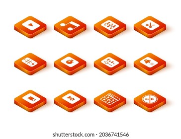 Set Play video button, Music or settings, Selfie mobile, Stopwatch, playlist, equalizer, Mute microphone and Speaker mute icon. Vector