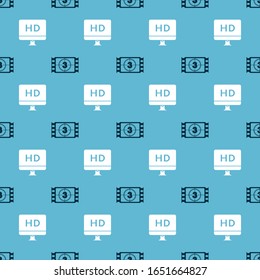Set Play Video  and Computer PC monitor with HD video technology  on seamless pattern. Vector