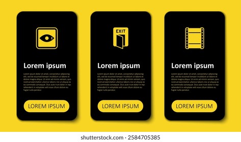 Set Play video, Fire exit and Rating movie. Business infographic template. Vector