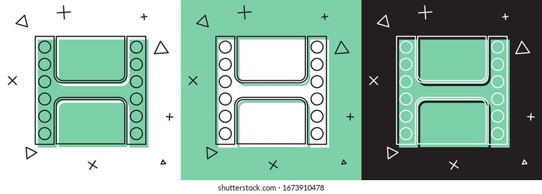 Set Play Video icon isolated on white and green, black background. Film strip sign.  Vector Illustration